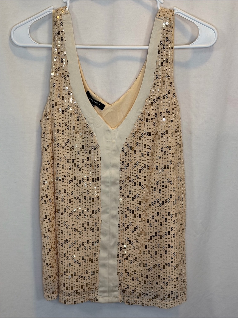 Studio Y Beige Sequin V-Neck Tank